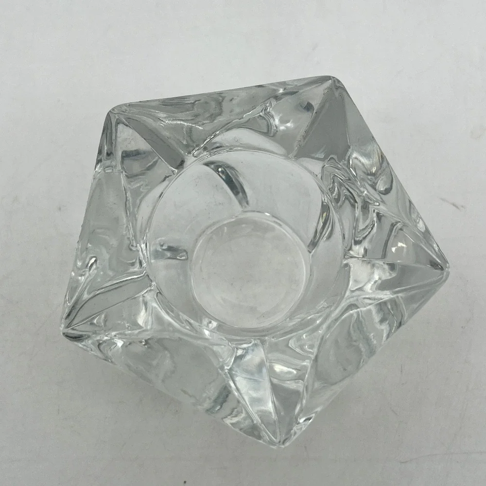 Vintage Clear Glass Star Votive Candle Holder Geometric Faceted Tea Light 3.75